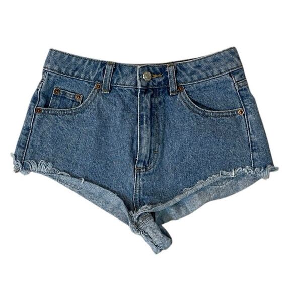 Y2K Topshop Denim Jean Micro Womens Shorts Size 4 Kiri Frayed Hem Daisy Dukes - Picture 1 of 4